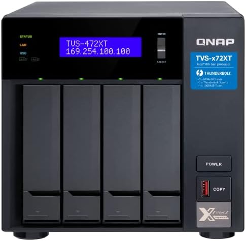 QNAP Ultra-High Speed 4 Bay ThunderboltTM 3 NAS.Intel CoreTM i3 4-core Processor, 4GB DDR4 RAM, 3.5"/2.5" HDD/SSD Slot x 4 (TVS-472XT-i3-4G-US)
