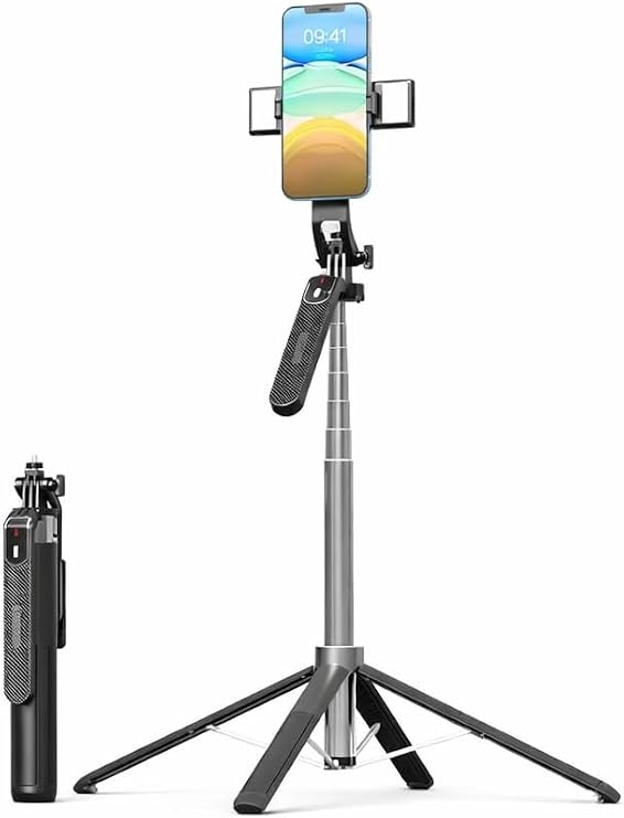Rabsev Çift LED Işıklı Selfie Çubuğu Tripod, 1.8m Uzunluk, Dört Ayaklı, 360° Döner Kafa, Type-C Şarj