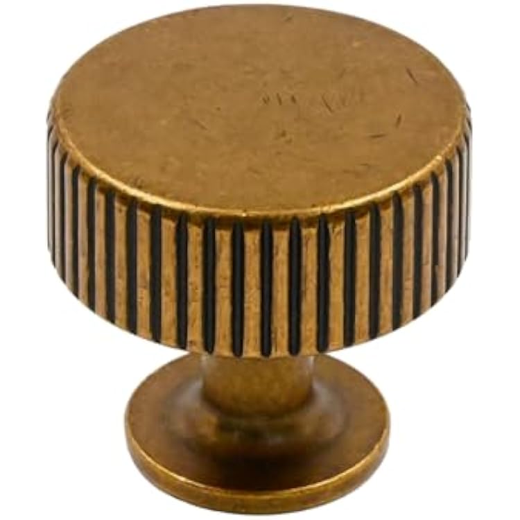 Amerdeco 10 Pack Antique Brass Cabinet Knobs Single Hole Cabinet Pulls 1 Inch Drawer Knobs and Pulls for Bathroom Cabinets ZH0071