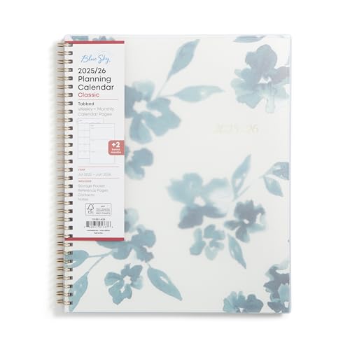 Blue Sky Weekly and Monthly Academic Year Planner Calendar, July - June, Flexible Cover, Wirebound, Laminated Tabs, Bakah Blue Bakah Blue- 20252026, 8.5 x 11