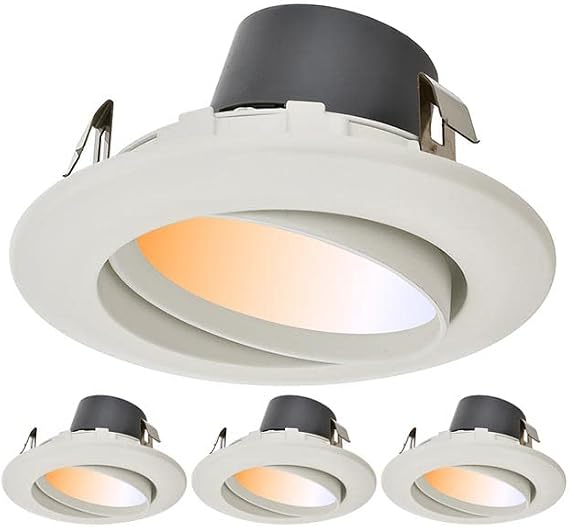 4" Recessed Dimmable 10W LED Adjustable Gimbal Head Downlight with White Trim, UL & Energy Star (4-Pack), Selectable CCT 2700K-5000K, 2222CCTx4