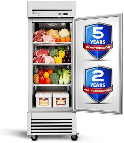 Commercial Freezer Upright Standing: 20 cubic feet Stand Up Freezer Reach in Vertical Standing Freezer Stainless Steel 1 Door -8~0F Cooler Shelves Commercial Meat Frost Free Upright Freezers
