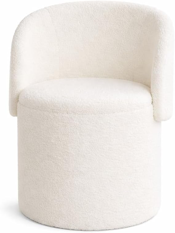 Stylish Storage Vanity Chair – Teddy Fabric Ottoman with Hidden Storage, Soft & Modern Multi-Use Seat (46x62cm) (Cream)
