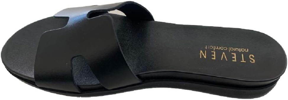 STEVEN by Steve Madden Natural Comfort Dana Leather Slide Sandal Black, 8