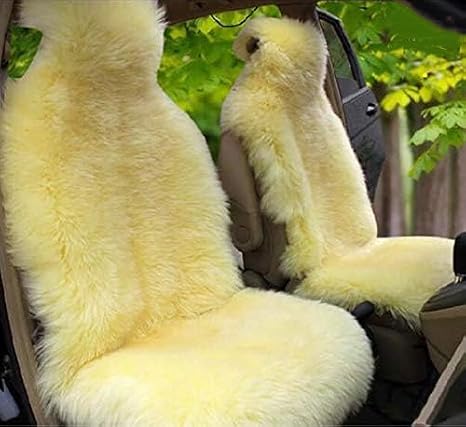 Genuine Australian Sheepskin Car Seat Cover Universal Fit Natural Wool Seat Cushion Covers Soft Warm Plush Seat Cover for Winter Beige