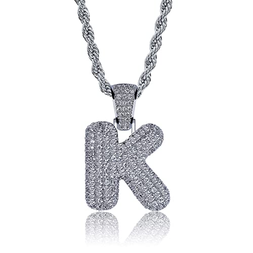 Bubble Letter Necklace Gold Silver Initial Necklaces 14K Gold Plated Personalized Custom Name Diamond Letter Chain Necklace for Men
