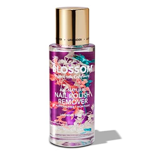Blossom Non Toxic Nail Polish Remover Non Acetone, All Natural Scented, Vegan, Acetone Free Nail Polish Remover, Organic Plant-Based, Infused with Real Flowers, Made in USA, 2oz, Lavender