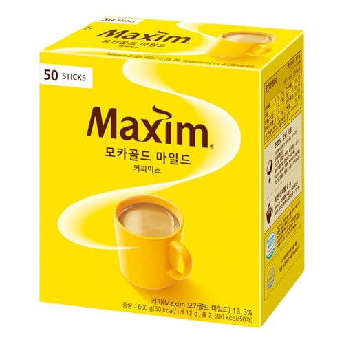 Maxim Mocha Gold Mild Instant Coffee Stick 50 Sticks, Korea Coffee Sticks, Cafe-Style Smooth & Rich Flavor, Easy-to-Brew