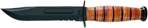Ka-Bar 1219CP, US Military Fighting/Utility Knife, Serrated Edge, Brown Leather Sheath, US Army (Clam Pack)