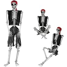 5.4ft Halloween Life Size Pirate Skeleton, Full Body Skeleton Bones with Movable Joints for Halloween Indoor/Outdoor Decoration Haunted House Spooky Party Decor (Pirate Style)