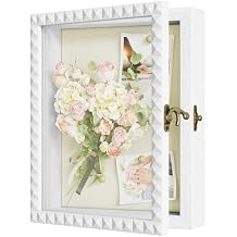 SZQINJI Shadow Box Frame 8x10 Shadow Box Small Deep White Shadow Boxes Display Cases with Front Opening Vintage Lock Diamond Shape Door for Pet Memorial Keepsakes Wedding Flower Baby Graduation White