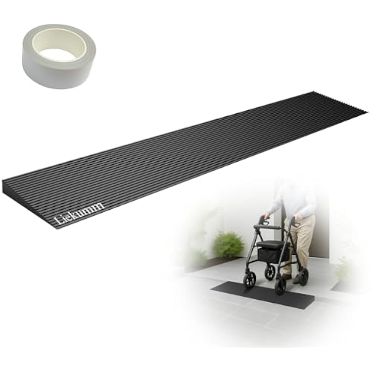 LIEKUMM 58 Rise Rubber Threshold Ramp for Doorways, 2500 lbs Heavy Duty Door Sill Ramp with Adhesive, Non-Slip Indoor Transition for Wheelchair, Walker & Robot Vacuum, Cuttable