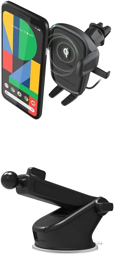 iOttie Easy One Touch Wireless 2 Qi Charging CD Slot + Air Vent Combo Phone Mount with Extra Mount Base and Dash Pad - Car Charger for iPhone, Google, Samsung Galaxy, Huawei, LG, Other Smartphones