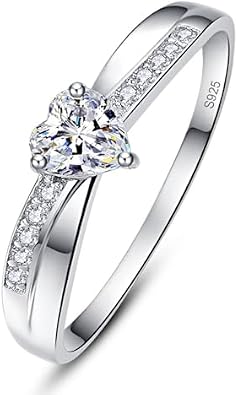 AVECON Heart Cut Promise Ring for Her, 925 Sterling Silver Eternity Ring