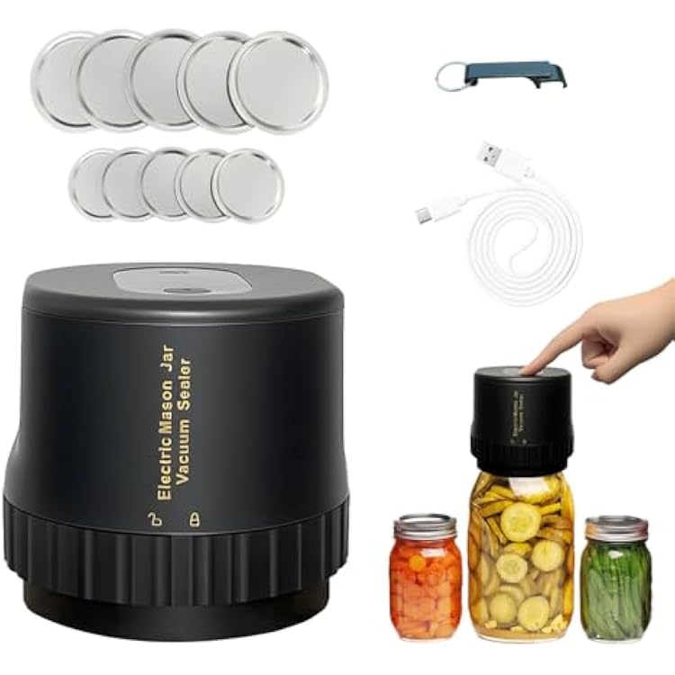 One-Touch Automatic Vacuum Food Sealer Machine for Cans Mason Jars Containers USB Rechargeable Portable Electric Air Sealer for Home Use & Food Preservation Your Kitchens Best Friend