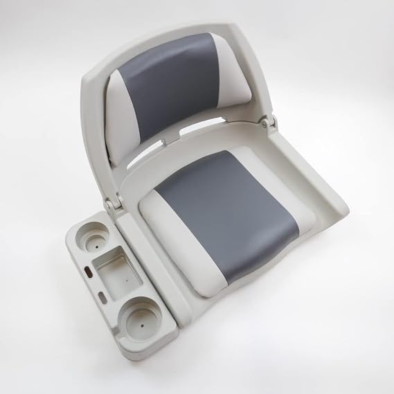 Lightweight Folding Boat Seat with Cup Holder - Grey/Charcoal Style