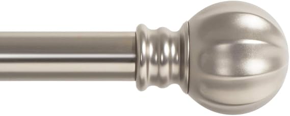 Ivilon Curtain Rod with Ball Finials - 1 inch Pole. 48 to 86 Inch. Satin Nickel