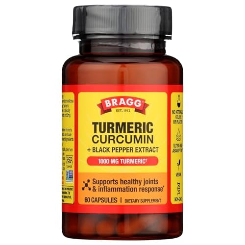 Bragg Turmeric Curcumin Supplement with Black Pepper Extract - 60 Capsules - Supports Healthy Joints and Inflammation Response.