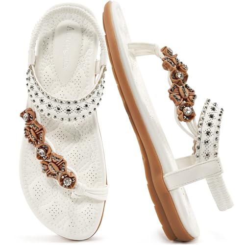 Alicegana Womens Sandals Dressy Flats: Bohemian Summer Comfortable Split Toe Shoes Walking Vacation Gladiator 2026