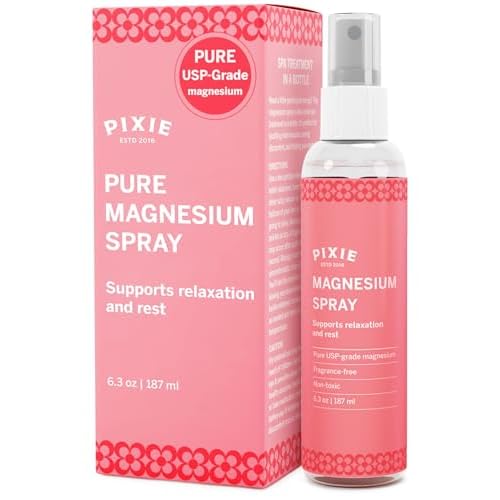 Pixie Pure Magnesium Oil Spray for Feet & Body USP Grade Magnesium Chloride Fast-Absorbing, Non-Toxic Topical Spray Spa-Quality Muscle Support & Relief for Feminine Care 6.3 Ounce Pack of 1