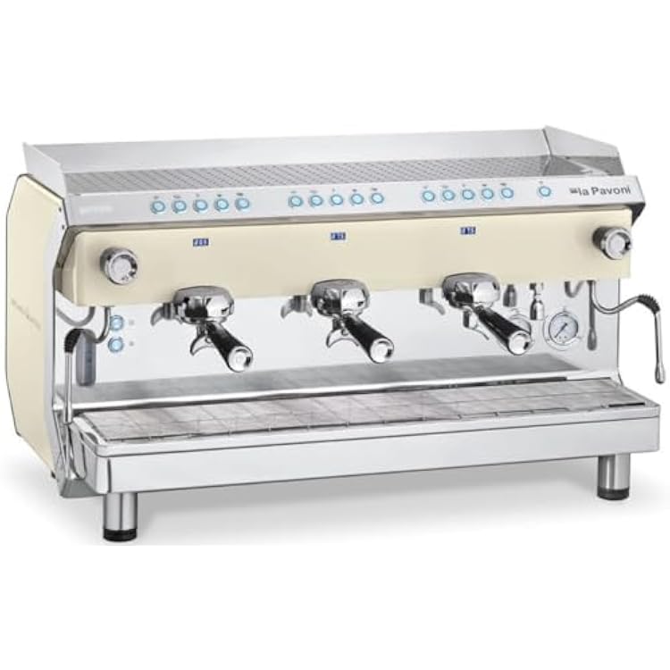 GENI3V-WHITE GENIALE Volumetric 3 Group Espresso Machine, White; Digital Display, Programmable Dosing, and Pressure Gauges; Perfect for Coffee Shops, Hotels, and Restaurants