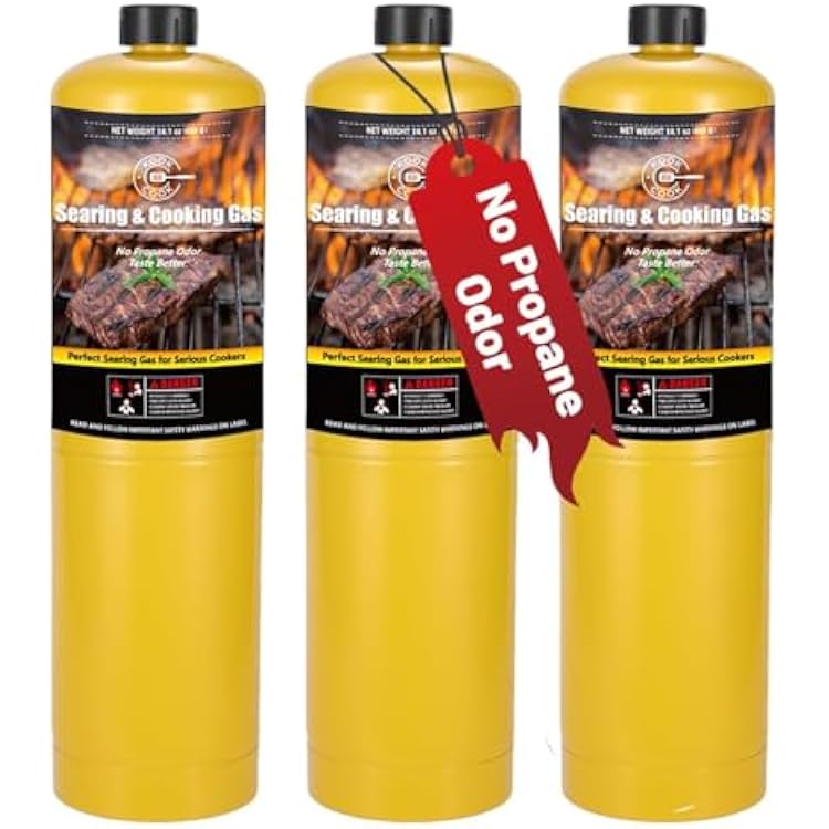 14.1oz MAPP Gas 3 Packs Kit 99.99% High Purity Equal to MAPP Gas Hotter than Propane No Odor Cooking Searing Camping Gas to Broil Sous Vide for Welding Brazing Soldering Propane Torch Head