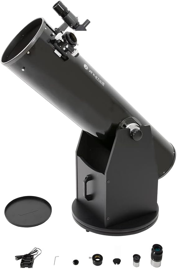 Zhumell 10-inch Dobsonian Reflector Telescope Large Aperture for Crisp, Bright Images Solid Base Construction with Handle for Easy Transport Ideal Astronomical Telescope