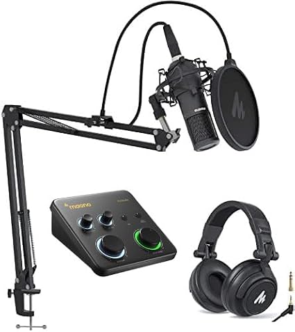MAONO USB Audio Interface for PC & XLR Dynamic Microphone& Studio Headphone: Interface with XLR Input 24-bit/192kHz Routing Software Loopback for Recording Music, Guitar, Podcast, Streaming