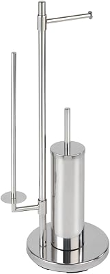 WENKO Stainless Steel freestanding Universalo Neo Brush, Toilet roll Holder, Silver Shiny, 30 x 20 x 73 cm