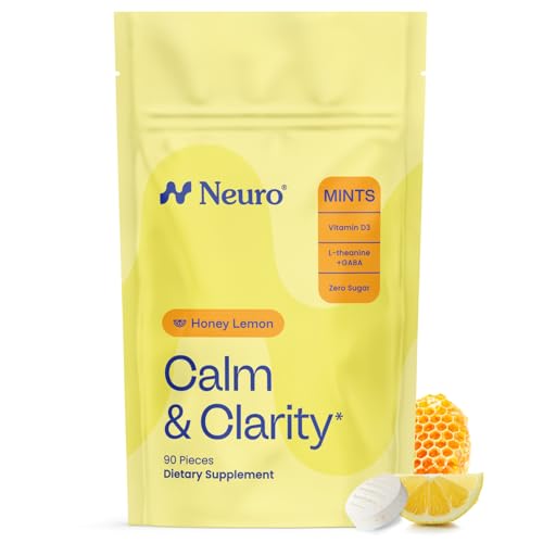 Neuro Calm & Clarity Mints - GABA L-Theanine Stress Supplement with Vitamin D3 - Non-Drowsy, Functional Calming Mints for Mood, Mental Clarity & Cognitive Function - Honey Lemon, 90 ct