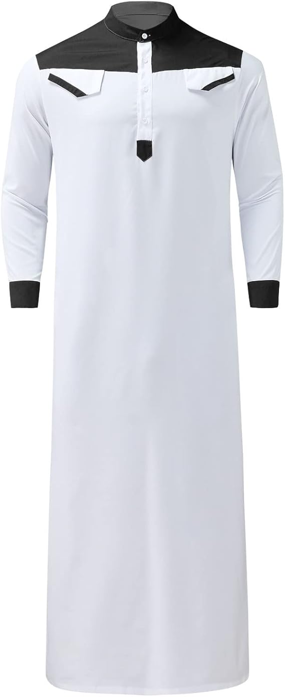 Muslim Kaftan Men Abaya Men's Muslim Kaftan Robe Robe Crew Stand-Up Collar Thobe Arabic Prayer Eid Clothing Islamic Clothing from the Middle East Prayer Clothing for Men