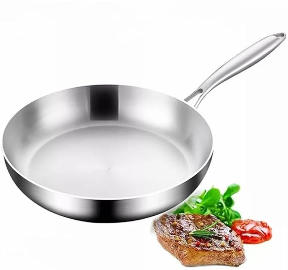 3 Layer Stainless Steel Frying Pan with Detachable Handle， Stainless Steel Frying Nonstick Pan Fried Steak Pot Uncoated Kitchen (26CM)