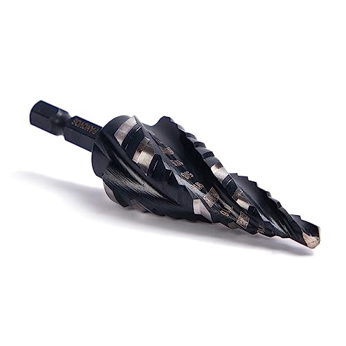 Four Spiral Flute M35 Cobalt Step Drill Bit Set 316 - 7812 Sizes,Impact Ready Four Flute Step Drill Bit,14 Hex Shank Step Bits for Metal, Stainless Steel, Aluminum, Wood, Plastic