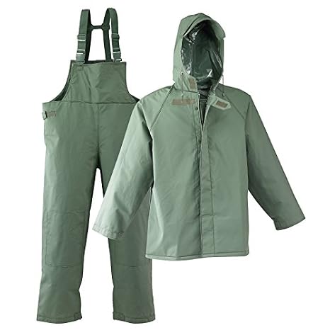Galeton 7954-L-GR, Repel Rainwear 0.50mm PVC/Polyester, 3-Layer Fishermans Rain Suit, Large, Green