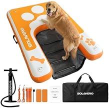 SOLAVERO Inflatable Dog Pool Ramp Dock Pup Plank for Water, Boat, Lake, Floating Ramp Pool Ladder for Large Dogs Up to 230 lbs, Safe & Easy Access Pet Raft with Anti-Slip EVA, Orange