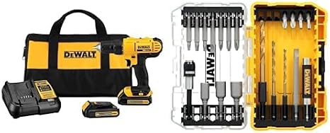 DEWALT 20V Max Cordless Drill Driver Power Tool Set, 2 Batteries and Charger Included with 20 Piece DEWALT Screwdriver Bit Set and Drill Bits, Rapid Load, Tin, 20-Piece, (DCD771C2) and (DW2503)