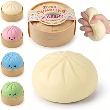 Dumpling Squishy Stress Relief Fidget Toy with Steamer Realistic Steamed Bun Sensory Squeeze, Cute Squishy Dumpling Desk Decor for Adults & Teens, Easter Gifts, Christmas & Birthday Gift (White)