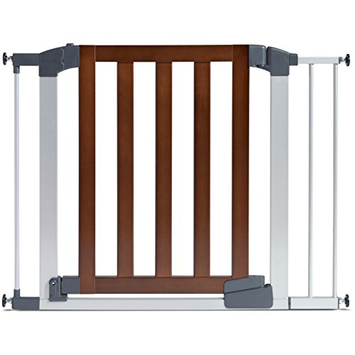 Munchkin Auto Close ModernTM Pressure Mounted Baby Gate for Stairs, Hallways and Doors, Walk Through with Door, 2 x 40.5 x 29 inches, Dark Wood and Silver Metal