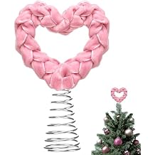 Gejoy 5.5 Inch Mini Woven Velvet Valentine Day Tree Topper Velvet Pink Hearts Tree Topper for Mini Trees Heart Decorations for Valentines Day Party Holiday Ornament Home Decoration