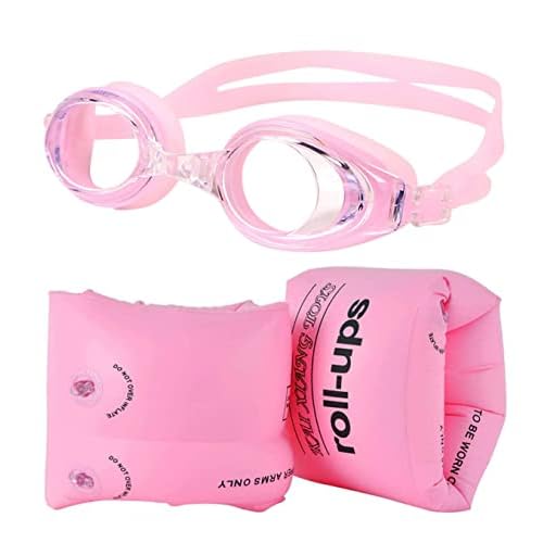 Arm Floaties for Women Men Youth Swim Trainer Floaties and Swimming Goggles with Anti-Fog Inflatable Swim Arm Bands Floater Sleeves for Adults
