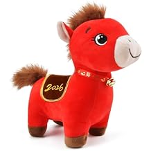 2026 Year of The Horse Plush Toy Set of Zodiac Horse Plushies, 9.8in Chinese New Year Decorations, Lucky Mascot Dolls for Home Office Tabletop Spring Festival Gifts 2PCS (Good Luck)