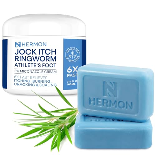 Hermon Jock Itch Antifungal Treatment Kit: Relief for Ringworm, Athletes Foot, Tinea Versicolor - Body & Foot Fungus Care Set for Men & Women 100g Cream  2 Bar Soap