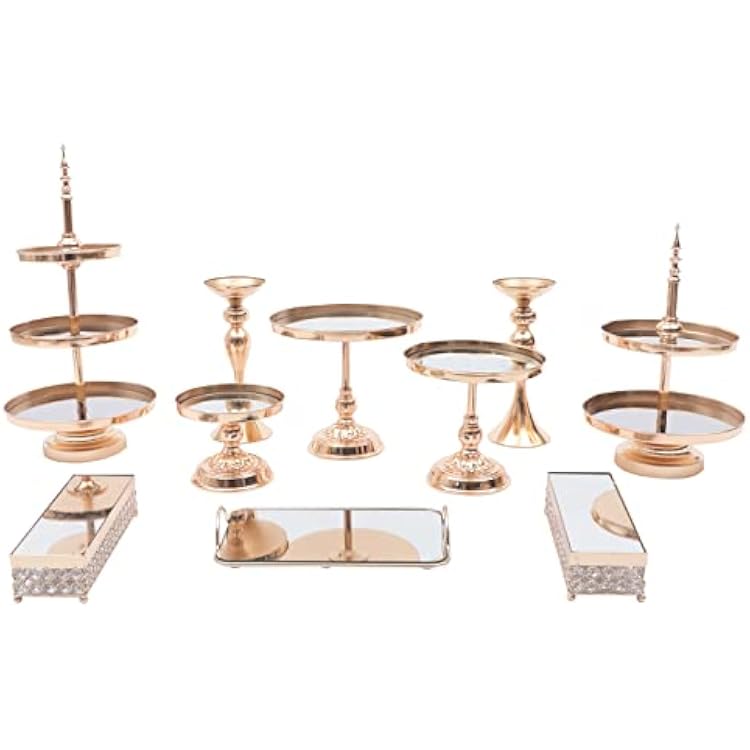 Gold Cake Stand Set 10PCS Metal Cupcake Holder Retro Pastry Trays Fruits Dessert Display Plate Party Trays for Wedding Birthday Baby Shower Party Celebration