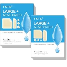 TKTK XL Hydrocolloid Pimple Patches for Body 120 Count + Large Acne Patches for Face 62 Count, 7 Sizes Pimple Patch Bulk Face & Body, Acne Stickers