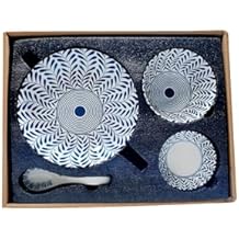 WF Ceramic Dinnerware Sets 4 Piece, Chinese Blue and White Porcelain, Dishes, Bowl, Spoon, Dishwasher Microwave safe, Underglaze Colour Vintage Blue