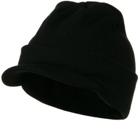 Mega Cap Cuff Knitted Beanie with Visor Bill - Black OSFM