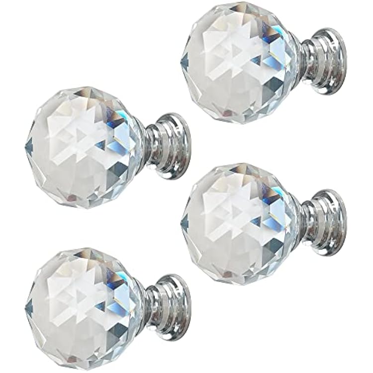 Xiaoyztan Crystal Door Knobs,1 Inch25 mm Round Glass Drawer Knobs Kitchen Cabinets Dresser Cupboard Wardrobe Pulls Handles,Silver,Pack of 4