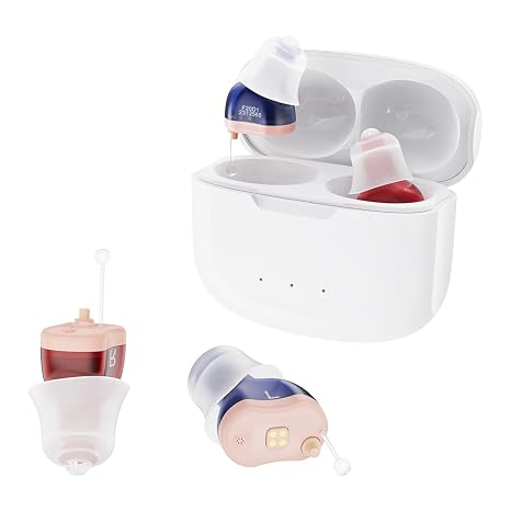 Invisible Hearing Aids, CIC Digital Rechargeable Hearing Aids for Seniors & Adults with Noise Cancelling,Portable For Adults Small and Tiny (Blue & red)