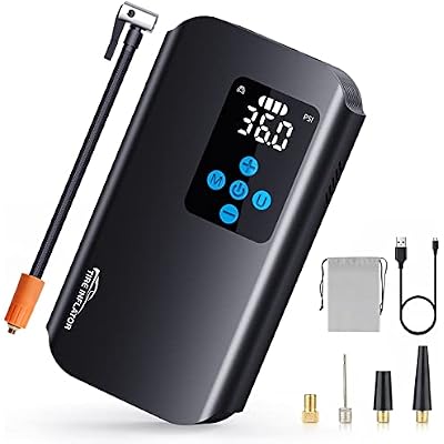 Tire Inflator Portable Air Compressor, 150 PSI Cordless Air Pump with 7800mAh Battery, Tire Pump with Pressure Gauge for Car Bicycle Motorcycle Ball, Electric Bike