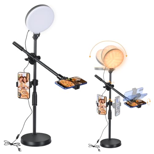 UTEBIT Ring Light with Stand for Desk, 15-23 Adjustable Desk Light for Video Conference, 9 Brightness Modes Video Recording Zoom Lighting for Computer, Webcam, Home Office, Online Meetings, Black